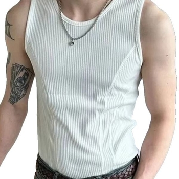Muški bezrukavni T-shirt vest, okrugli izrez, prozračni poliester materijal, ljeto, slim kroj