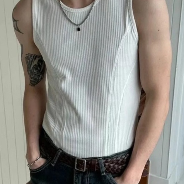 Muški bezrukavni T-shirt vest, okrugli izrez, prozračni poliester materijal, ljeto, slim kroj