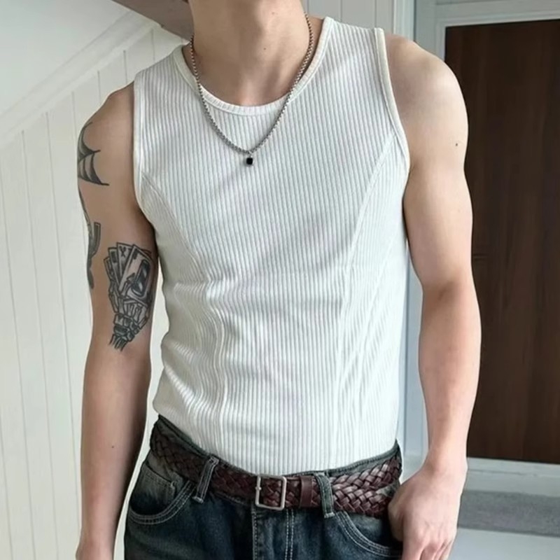 Muški bezrukavni T-shirt vest, okrugli izrez, prozračni poliester materijal, ljeto, slim kroj
