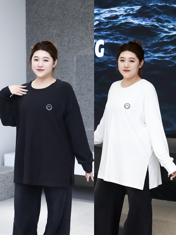 Ženski zimski debeli izšiveni top – okrugli ovratnik, raglan rukavi, nasmiješeni uzorak, 80-90% poliester, <30% spandex, korejski stil