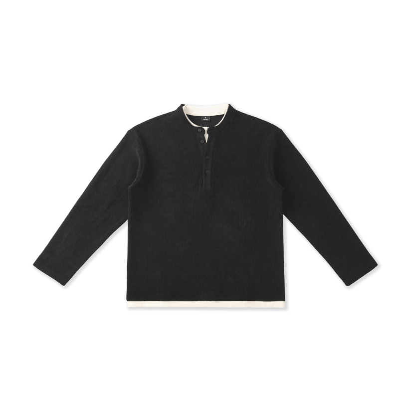 Tricou bărbați cu mâneci lungi, croială lejeră, poliester Jacquard, guler rotund, umeri lăsați, ținută de toamnă
