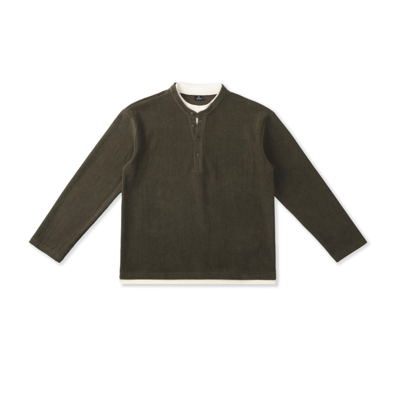 Tricou bărbați cu mâneci lungi, croială lejeră, poliester Jacquard, guler rotund, umeri lăsați, ținută de toamnă