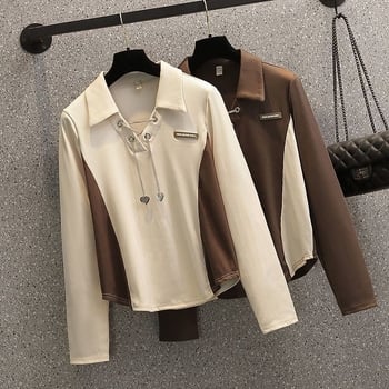 Polo galléros hosszú ujjú póló, egyszínű minta, poliészter anyag