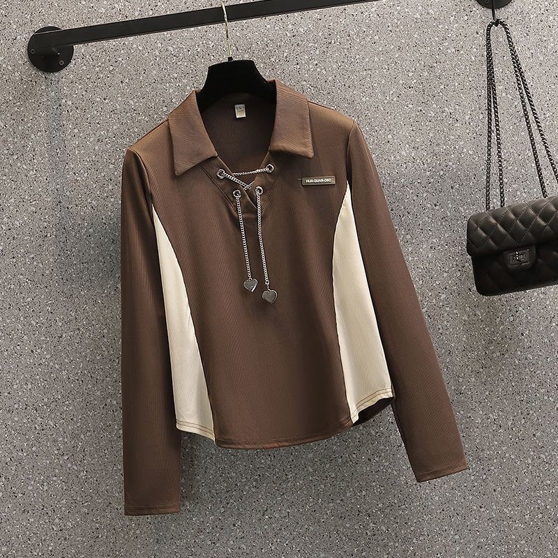 Polo galléros hosszú ujjú póló, egyszínű minta, poliészter anyag