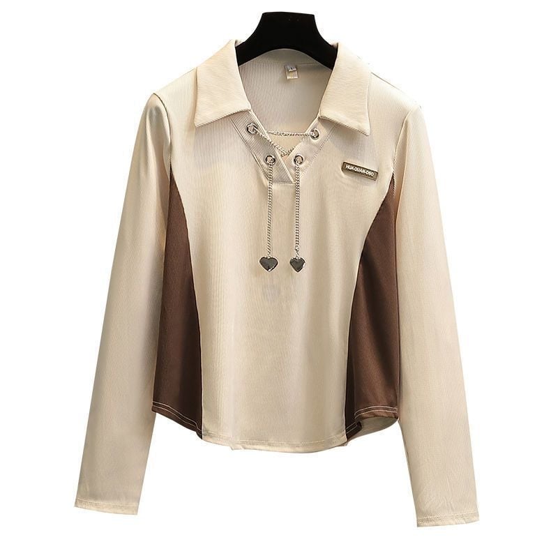 Polo galléros hosszú ujjú póló, egyszínű minta, poliészter anyag