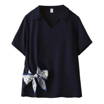 Női V-nyakú póló rövid ujjakkal, poliészter 95%+, 2025 nyár