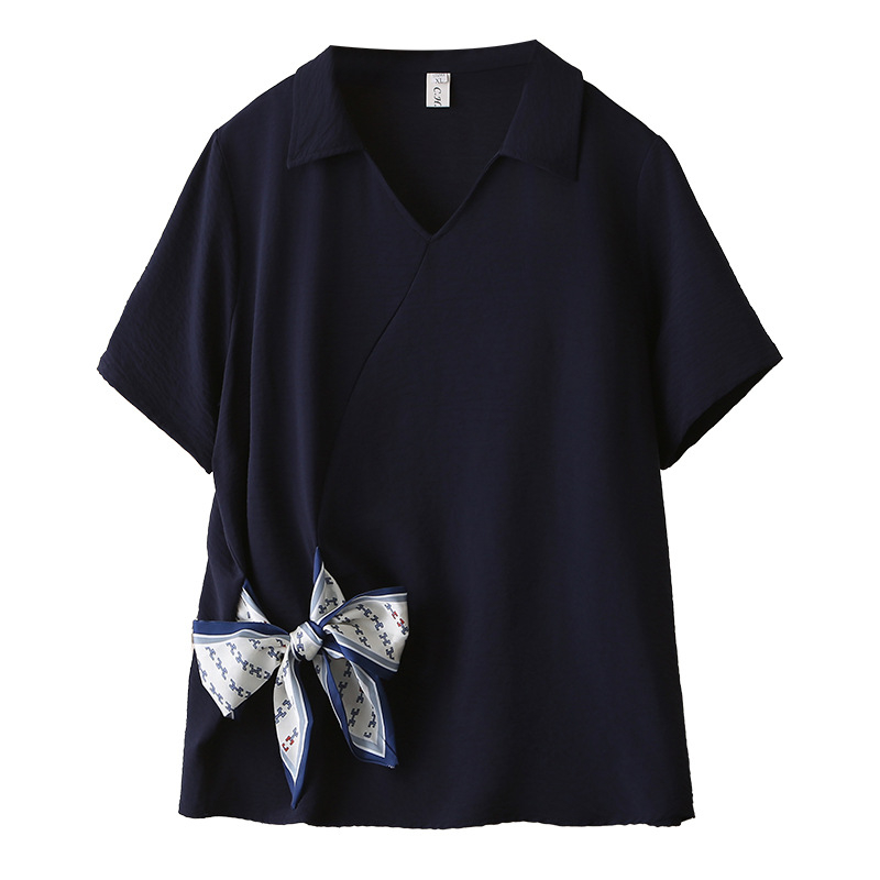 Női V-nyakú póló rövid ujjakkal, poliészter 95%+, 2025 nyár