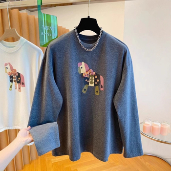 Tricou damă cu mâneci lungi, imprimeu cu desene animate, material Derong velur interior, amestec de bumbac 30–50%, croială lejeră, stil japonez-coreean