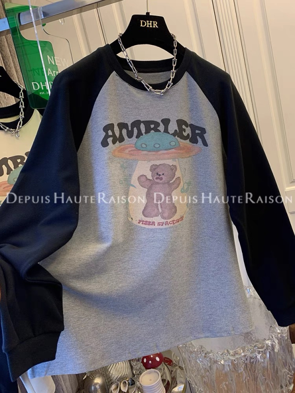 T–shirt od brushed viskoze s anime uzorkom, kapuljača, dugi rukavi, širok kroj