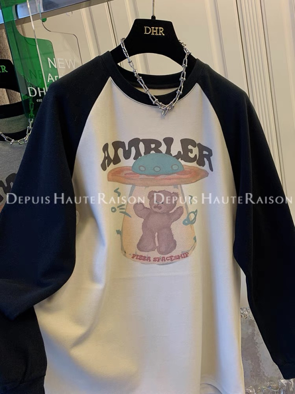 T–shirt od brushed viskoze s anime uzorkom, kapuljača, dugi rukavi, širok kroj