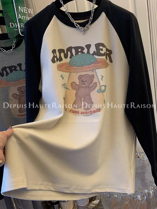 T–shirt od brushed viskoze s anime uzorkom, kapuljača, dugi rukavi, širok kroj