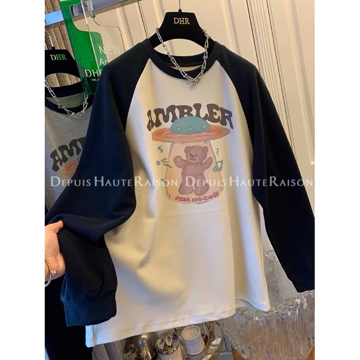T–shirt od brushed viskoze s anime uzorkom, kapuljača, dugi rukavi, širok kroj