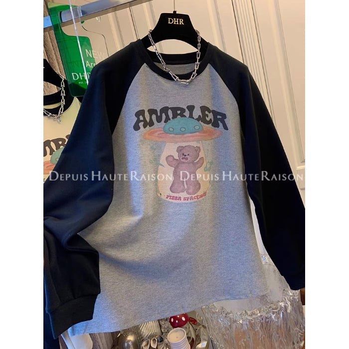 T–shirt od brushed viskoze s anime uzorkom, kapuljača, dugi rukavi, širok kroj