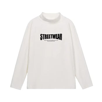 Muški dvostrano plišano dugi rukav T-shirt, opuštena silueta, visoki ovratnik, poliester, zima 2025