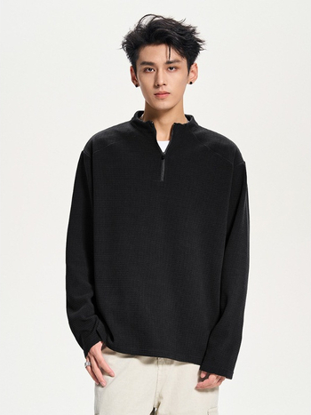 Muška ležerna majica s stojećim ovratnikom, poliester materijal, dugi rukavi, opušten kroj, proljeće i jesen