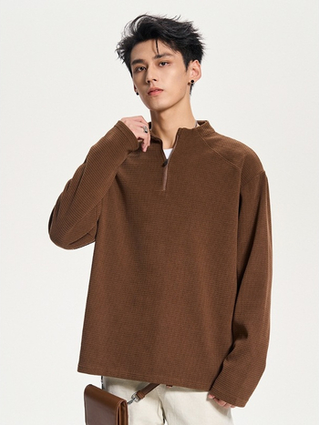 Muška ležerna majica s stojećim ovratnikom, poliester materijal, dugi rukavi, opušten kroj, proljeće i jesen