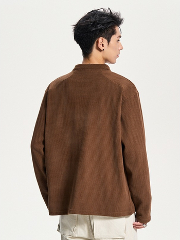 Muška ležerna majica s stojećim ovratnikom, poliester materijal, dugi rukavi, opušten kroj, proljeće i jesen