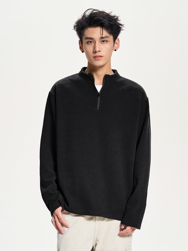 Muška ležerna majica s stojećim ovratnikom, poliester materijal, dugi rukavi, opušten kroj, proljeće i jesen