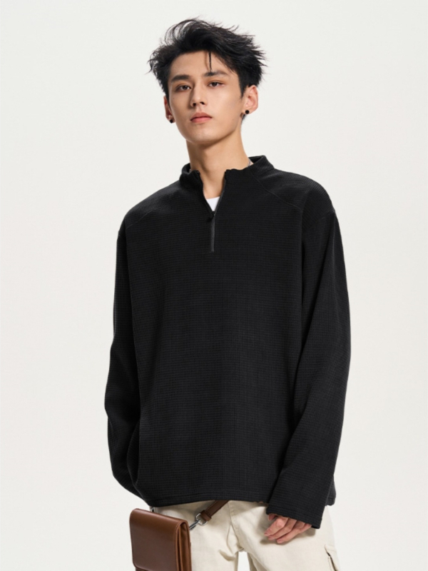 Muška ležerna majica s stojećim ovratnikom, poliester materijal, dugi rukavi, opušten kroj, proljeće i jesen