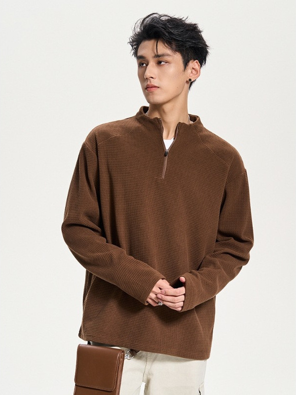 Muška ležerna majica s stojećim ovratnikom, poliester materijal, dugi rukavi, opušten kroj, proljeće i jesen