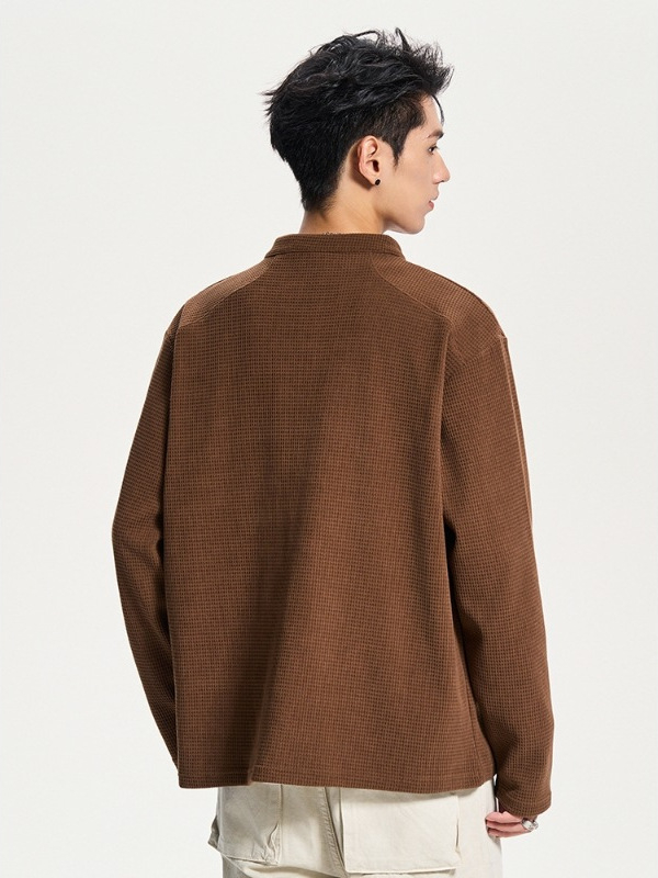 Muška ležerna majica s stojećim ovratnikom, poliester materijal, dugi rukavi, opušten kroj, proljeće i jesen