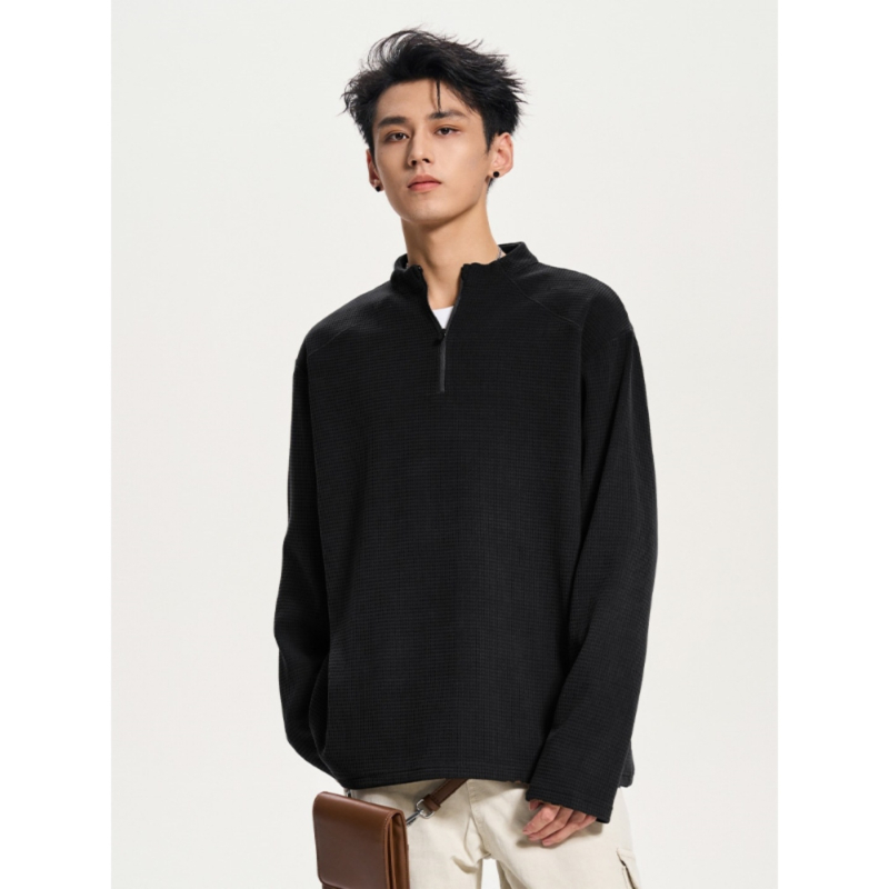 Muška ležerna majica s stojećim ovratnikom, poliester materijal, dugi rukavi, opušten kroj, proljeće i jesen