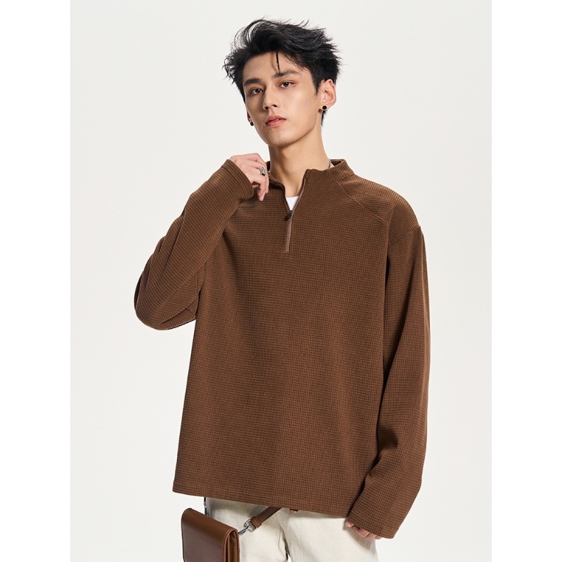 Muška ležerna majica s stojećim ovratnikom, poliester materijal, dugi rukavi, opušten kroj, proljeće i jesen
