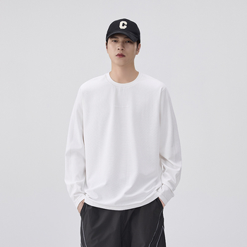 Muška majica s dugim rukavima, otisak kineske kulture, najlon-mješavina, okrugli izrez, detalj džepa, debela tkanina