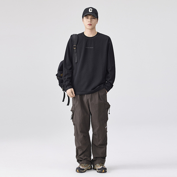 Muška majica s dugim rukavima, otisak kineske kulture, najlon-mješavina, okrugli izrez, detalj džepa, debela tkanina