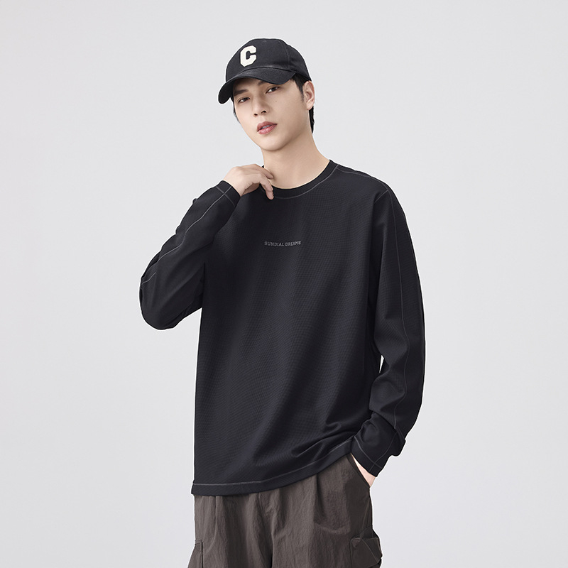 Muška majica s dugim rukavima, otisak kineske kulture, najlon-mješavina, okrugli izrez, detalj džepa, debela tkanina