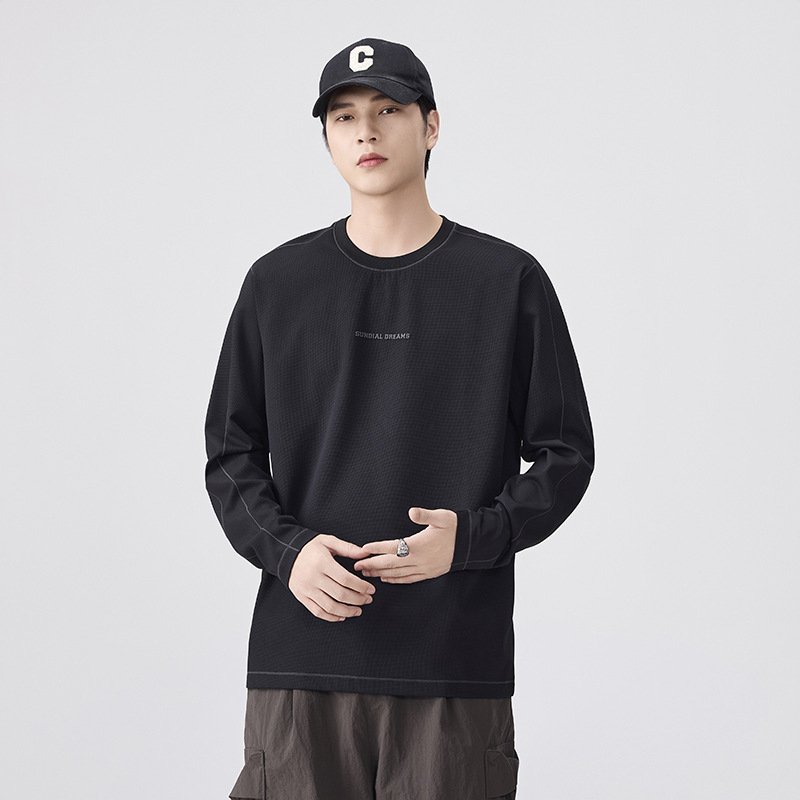 Muška majica s dugim rukavima, otisak kineske kulture, najlon-mješavina, okrugli izrez, detalj džepa, debela tkanina