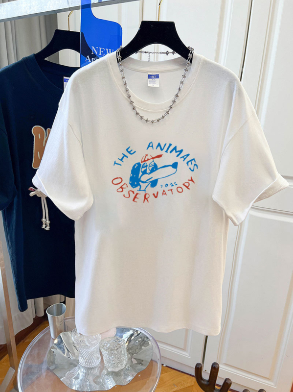 Pamučni ispisani T-shirt s kratkim rukavima, slobodan kroj, okrugli izrez