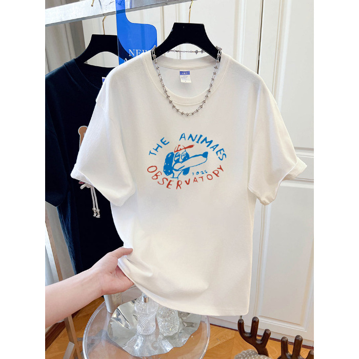 Pamučni ispisani T-shirt s kratkim rukavima, slobodan kroj, okrugli izrez