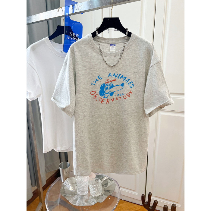Pamučni ispisani T-shirt s kratkim rukavima, slobodan kroj, okrugli izrez
