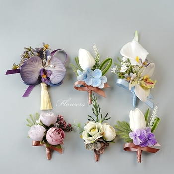 Miško stiliaus vestuvinis corsage rinkinys jaunikiui, nuotakai, jaunikio palydovams ir tėvams, šeimos riešo corsage