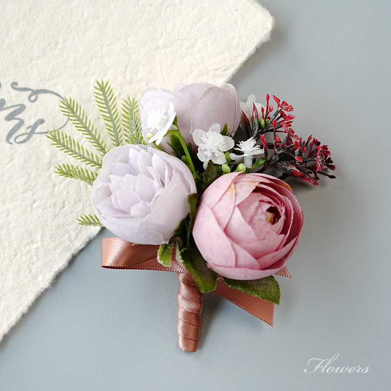 Miško stiliaus vestuvinis corsage rinkinys jaunikiui, nuotakai, jaunikio palydovams ir tėvams, šeimos riešo corsage