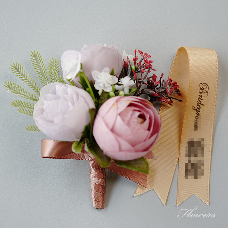 Miško stiliaus vestuvinis corsage rinkinys jaunikiui, nuotakai, jaunikio palydovams ir tėvams, šeimos riešo corsage