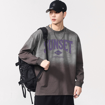 Pamučna majica s dugim rukavima, tisk slovima, 320 g, okrugli izrez, spuštena ramena, prozračna, odvodi vlagu, jesen 2025