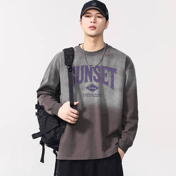 Pamučna majica s dugim rukavima, tisk slovima, 320 g, okrugli izrez, spuštena ramena, prozračna, odvodi vlagu, jesen 2025