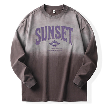 Pamučna majica s dugim rukavima, tisk slovima, 320 g, okrugli izrez, spuštena ramena, prozračna, odvodi vlagu, jesen 2025