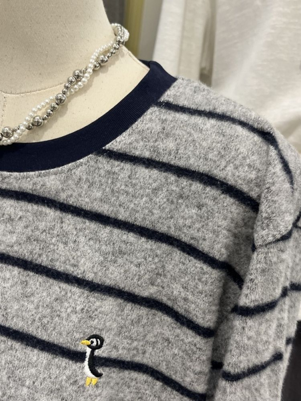 Majica s prugama, dugi rukavi, okrugli izrez, česan materijal, slobodan kroj