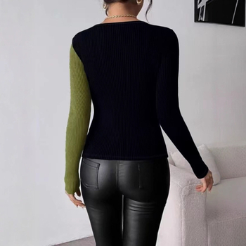 Plus veličine V-izrez top s dugačkim rukavima, mješavina poliestera i elastana, srednja duljina 65–80 cm, panelno/kolazno krojenje, elegantan poslovni stil
