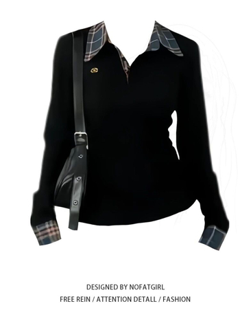 Tricou dama cu mânecă lungă, guler tip lapel, patchwork, țesătură chenille, model în grilă, croială Slim, tăietură tridimensională