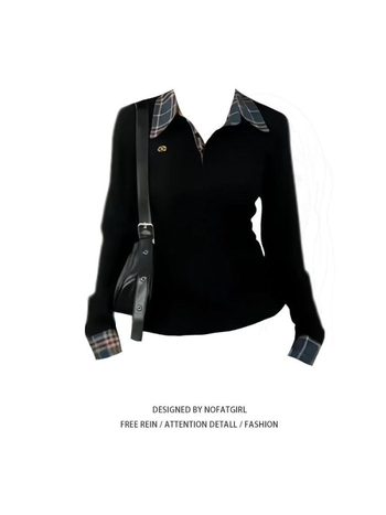 Tricou dama cu mânecă lungă, guler tip lapel, patchwork, țesătură chenille, model în grilă, croială Slim, tăietură tridimensională