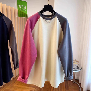 Ženski Raglan T-shirt s patchworkom, udoban kroj, srednja duljina, Derong polyester 95%+