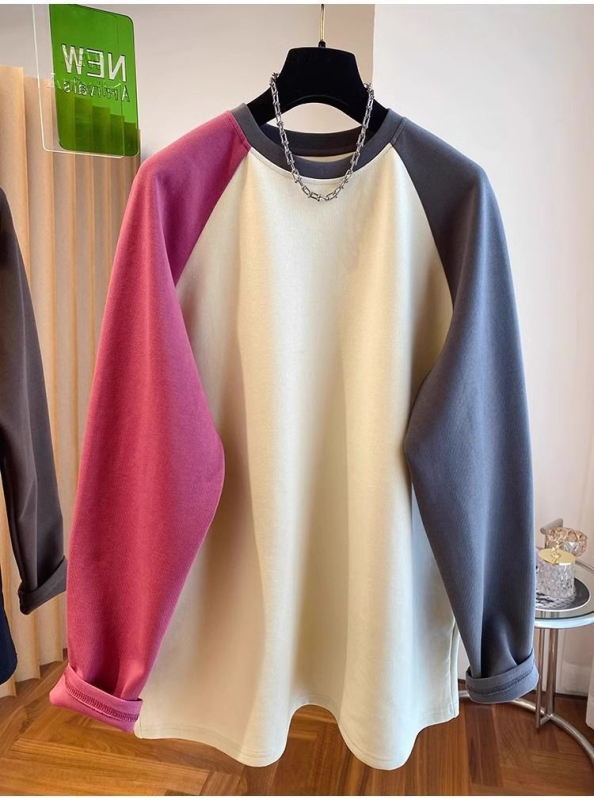 Ženski Raglan T-shirt s patchworkom, udoban kroj, srednja duljina, Derong polyester 95%+