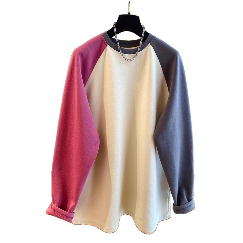 Ženski Raglan T-shirt s patchworkom, udoban kroj, srednja duljina, Derong polyester 95%+