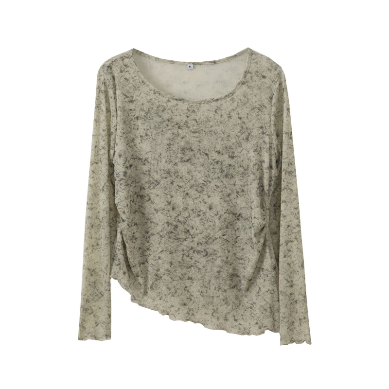 Top s dugim rukavima, Smudge uzorak, materijal Nylon–Spandex, okrugli izrez, uski kroj