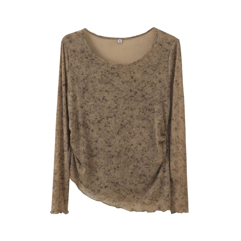 Top s dugim rukavima, Smudge uzorak, materijal Nylon–Spandex, okrugli izrez, uski kroj
