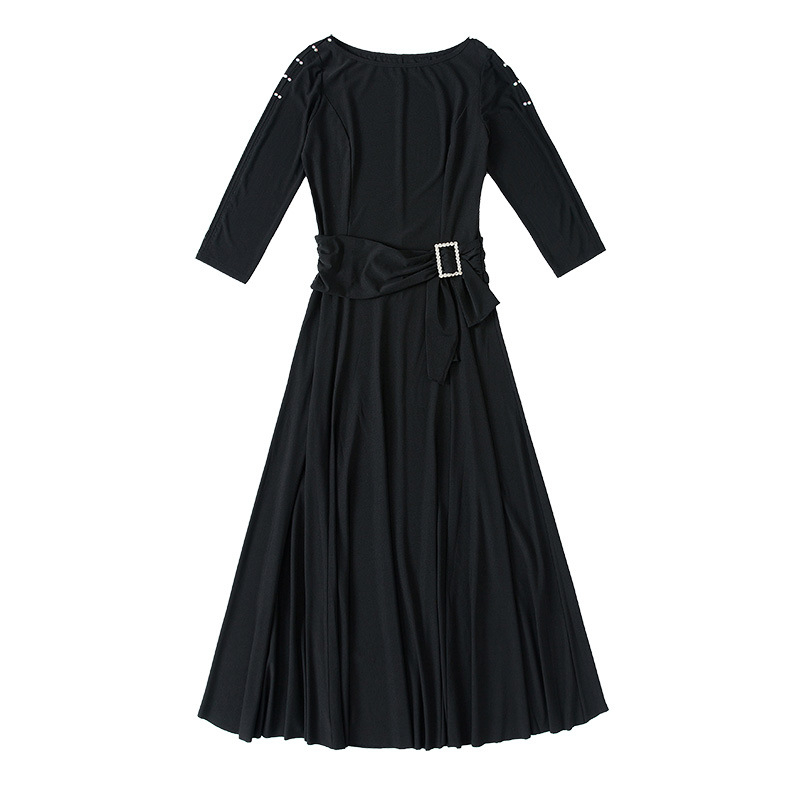 Ženska haljina za ballroom ples - haljina za probni valcer, moderna proširena haljina za ples, 65% poliester, kristalna konopljina tkanina